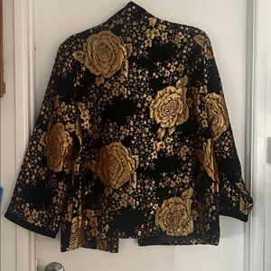 Authentic Luxurious Black and Gold Floral Women's kimono jacket xl
